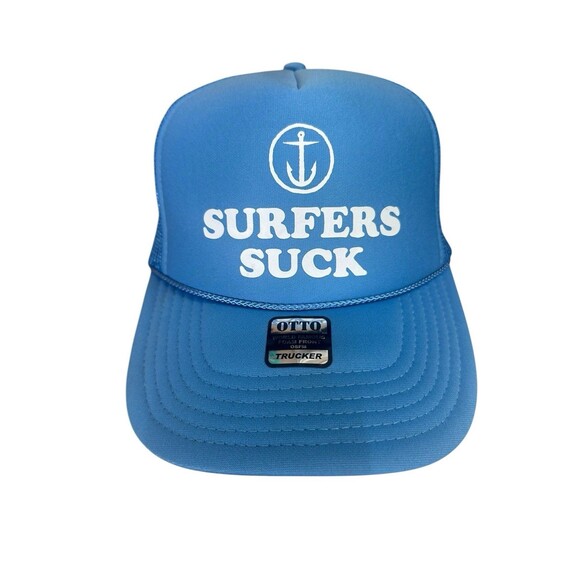 Surfers Suck Otto Foam Rope Trucker Snapback Hat cap Adult OSFM Light Blue New - Picture 2 of 6